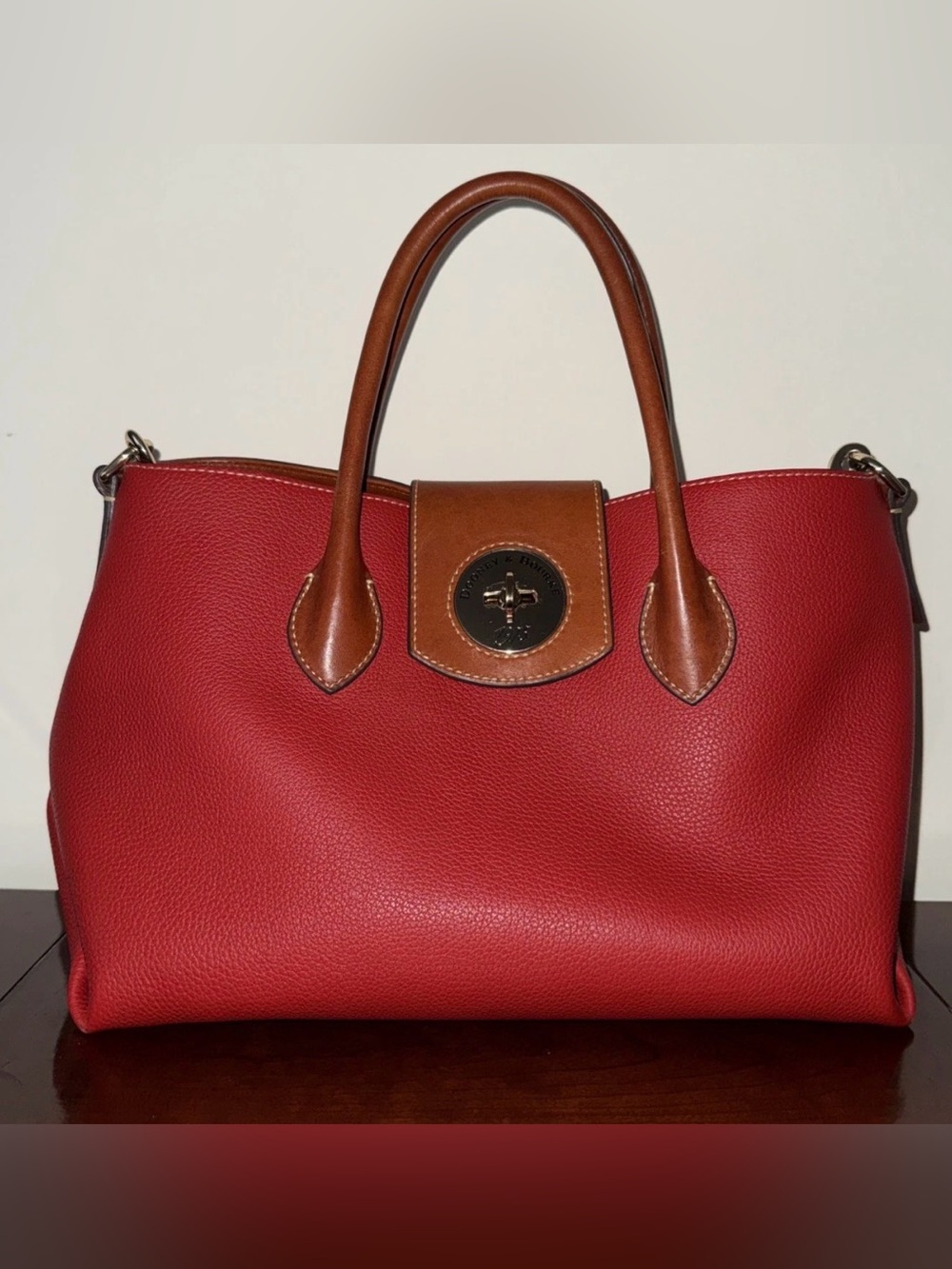 Dooney & Bourke Red Pebble Turnlock Handle Tote 30